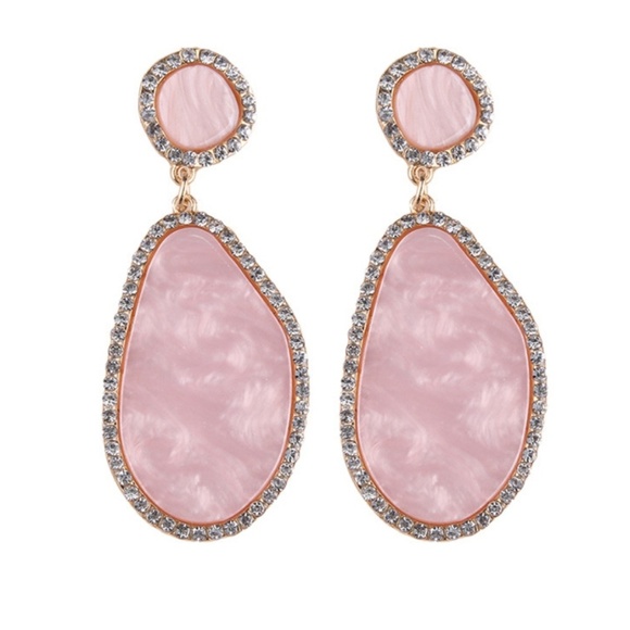 Pink Geometric Rhinestone Drop Earrings - Picture 3 of 5
